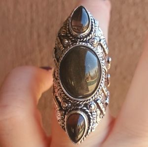 New Huge Obsidian 925 Silver Statement Ring.